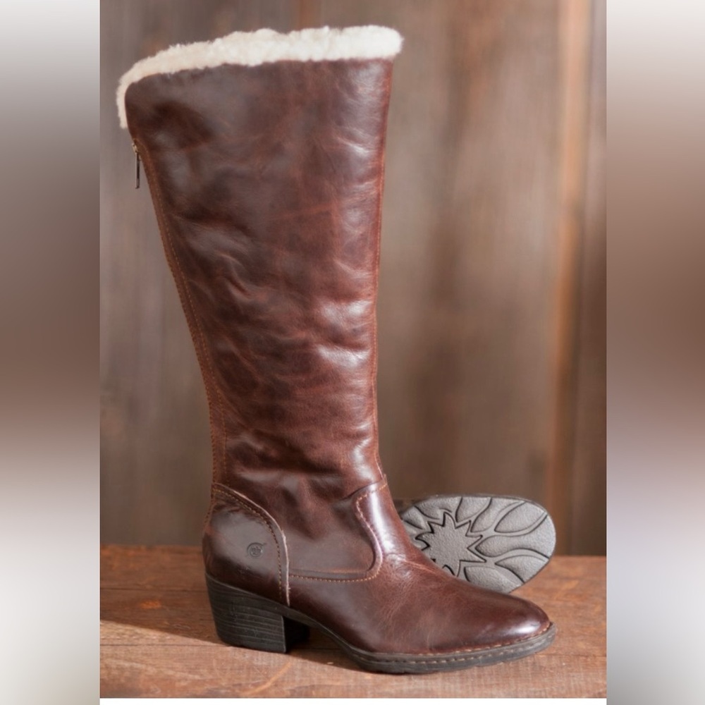 Born Aleksi shearling lined hand sewn leather brown winter boots sz8